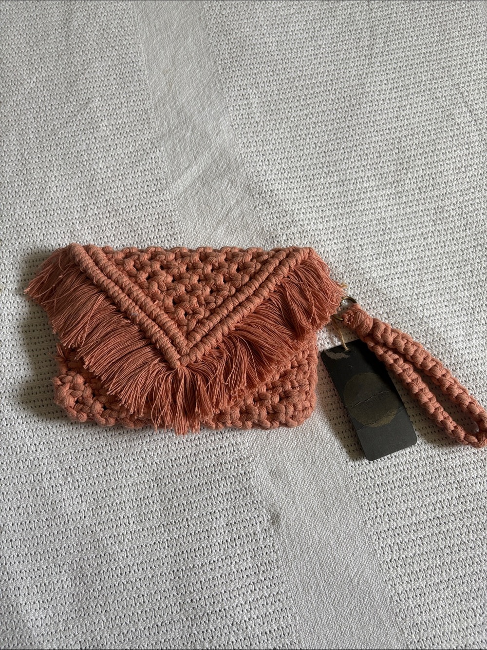 Handwoven Fringe Clutch in Terracotta